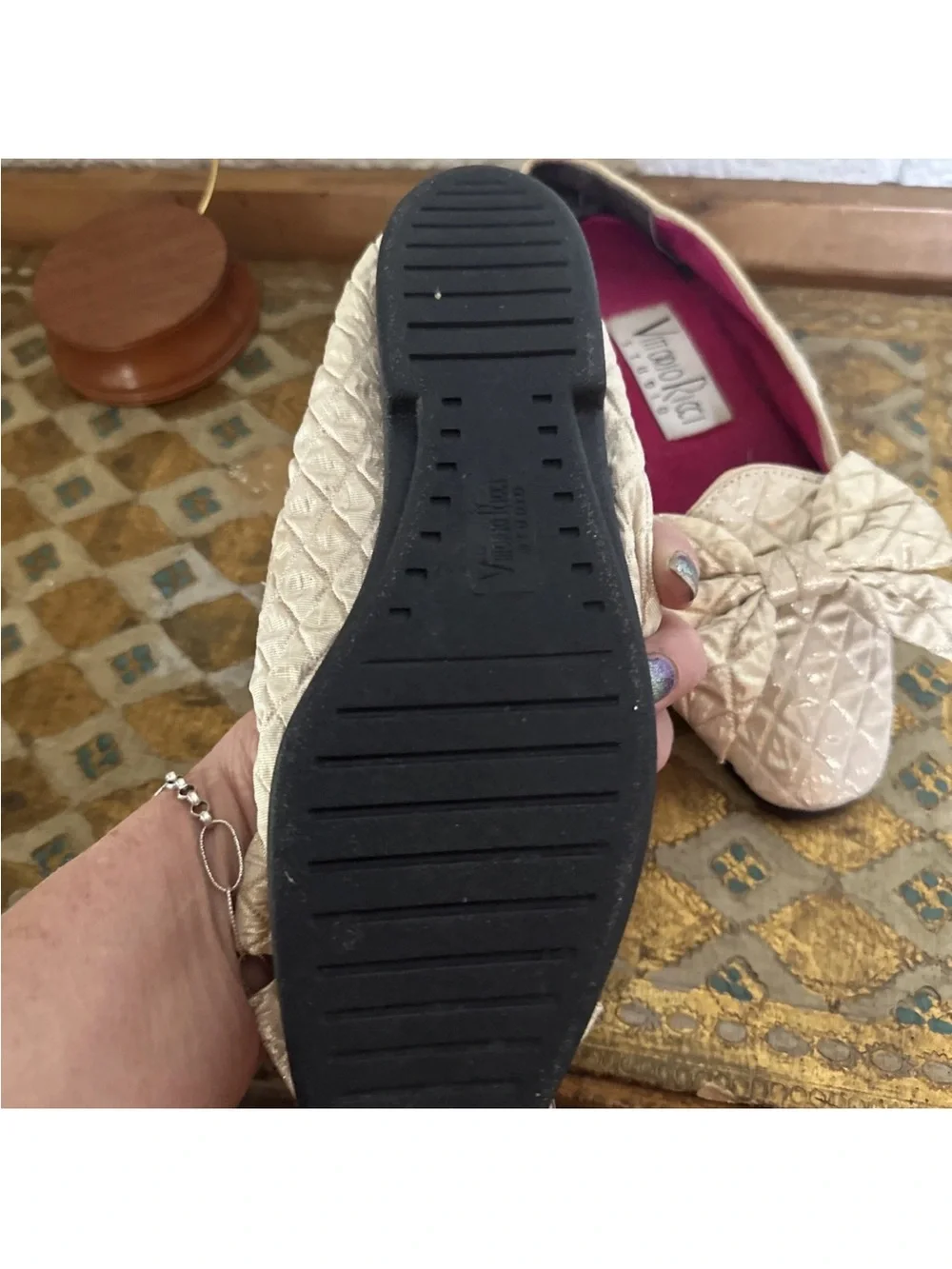 VINTAGE VITORIA RICCI STUDIO GOLD BROCADE FLATS SIZE 7B